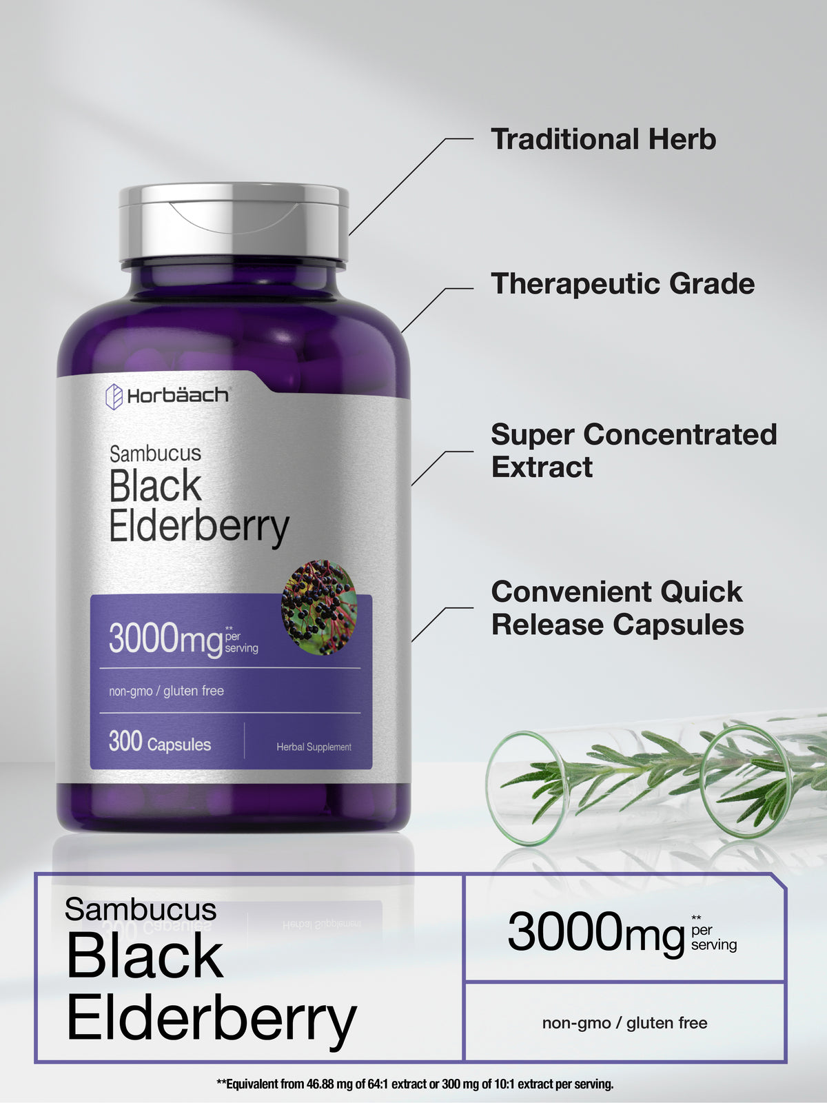 Black Elderberry Capsules 3000Mg | 300 Count | Sambucus | Non-Gmo | by Horbaach