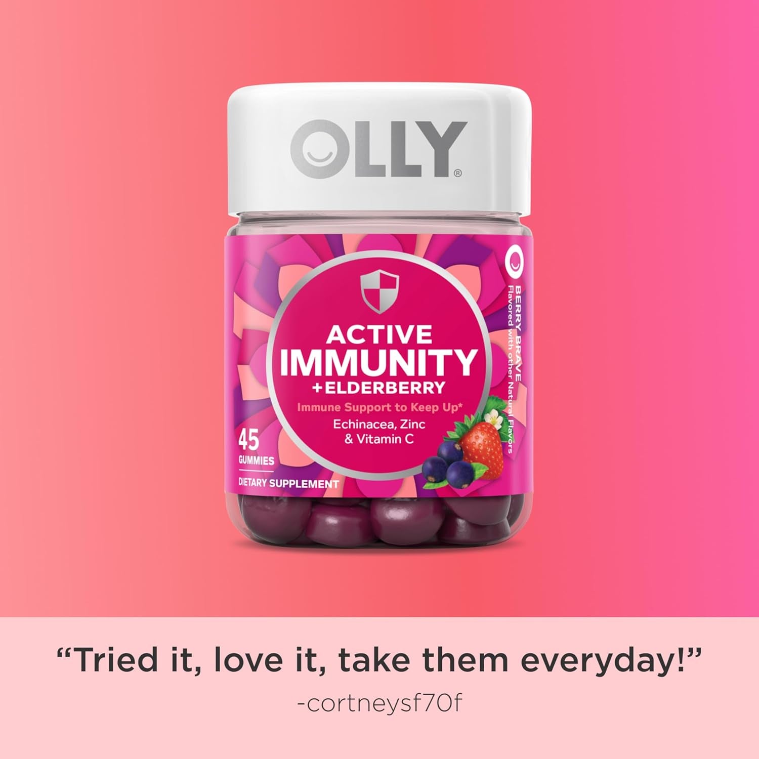 Immunity Gummy, Immune Support, Elderberry, Zinc, Vitamin C, Supplement, Berry Flavor, 15 Day Supply - 45 Count