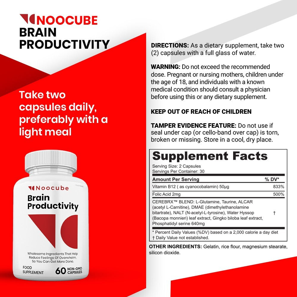 (5 Pack) Noocube Brain Productivity Pills, Cognitive & Memory, Premium Formula
