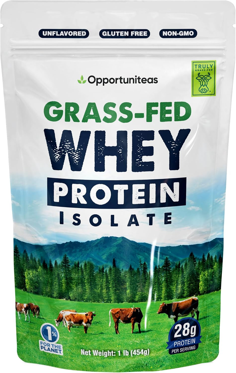 Grass Fed Whey Isolate Protein Powder - Unflavored 28G Protein Powder without Artificial Sweeteners, Hormone-Free Cows, Non GMO - 1Lb