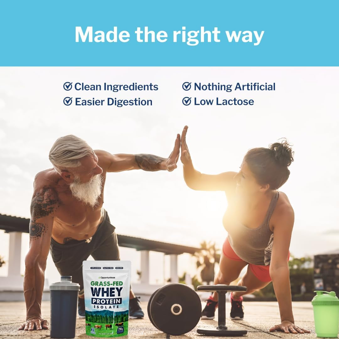 Grass Fed Whey Isolate Protein Powder - Unflavored 28G Protein Powder without Artificial Sweeteners, Hormone-Free Cows, Non GMO - 1Lb